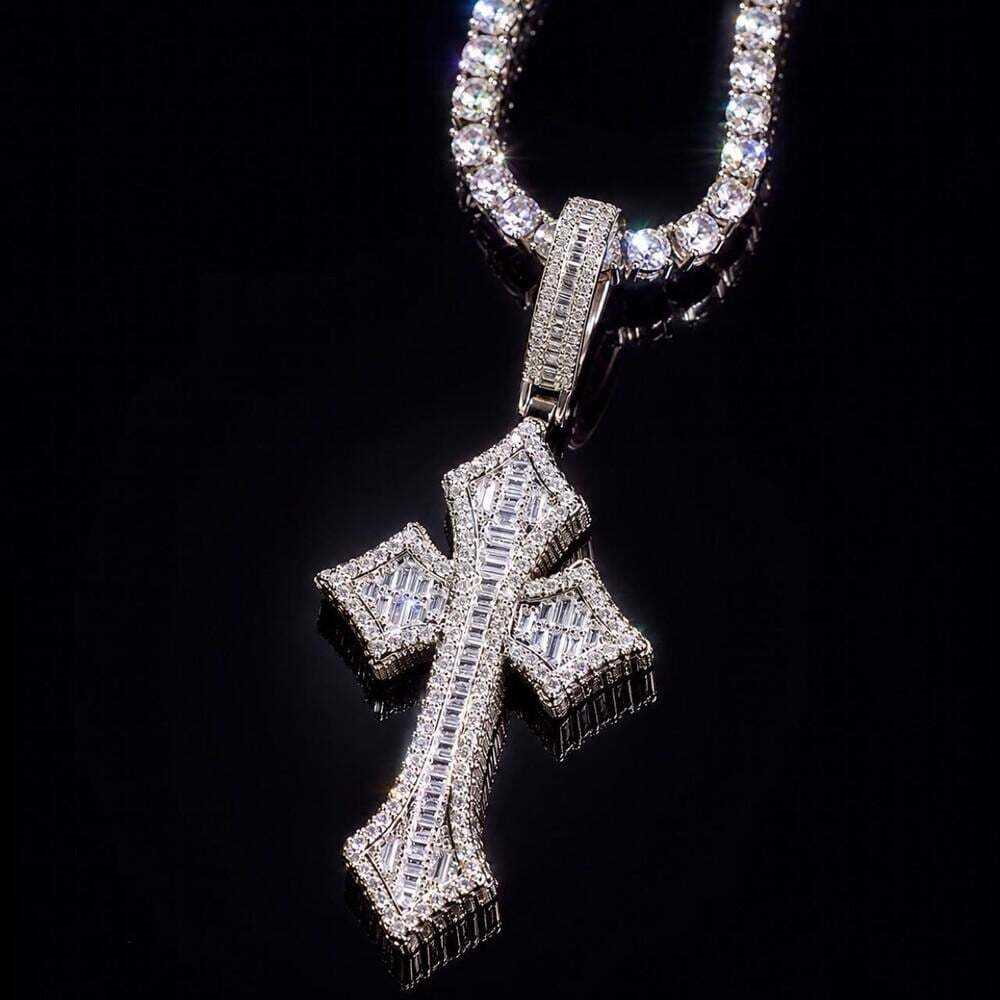 icy tennis cross necklace